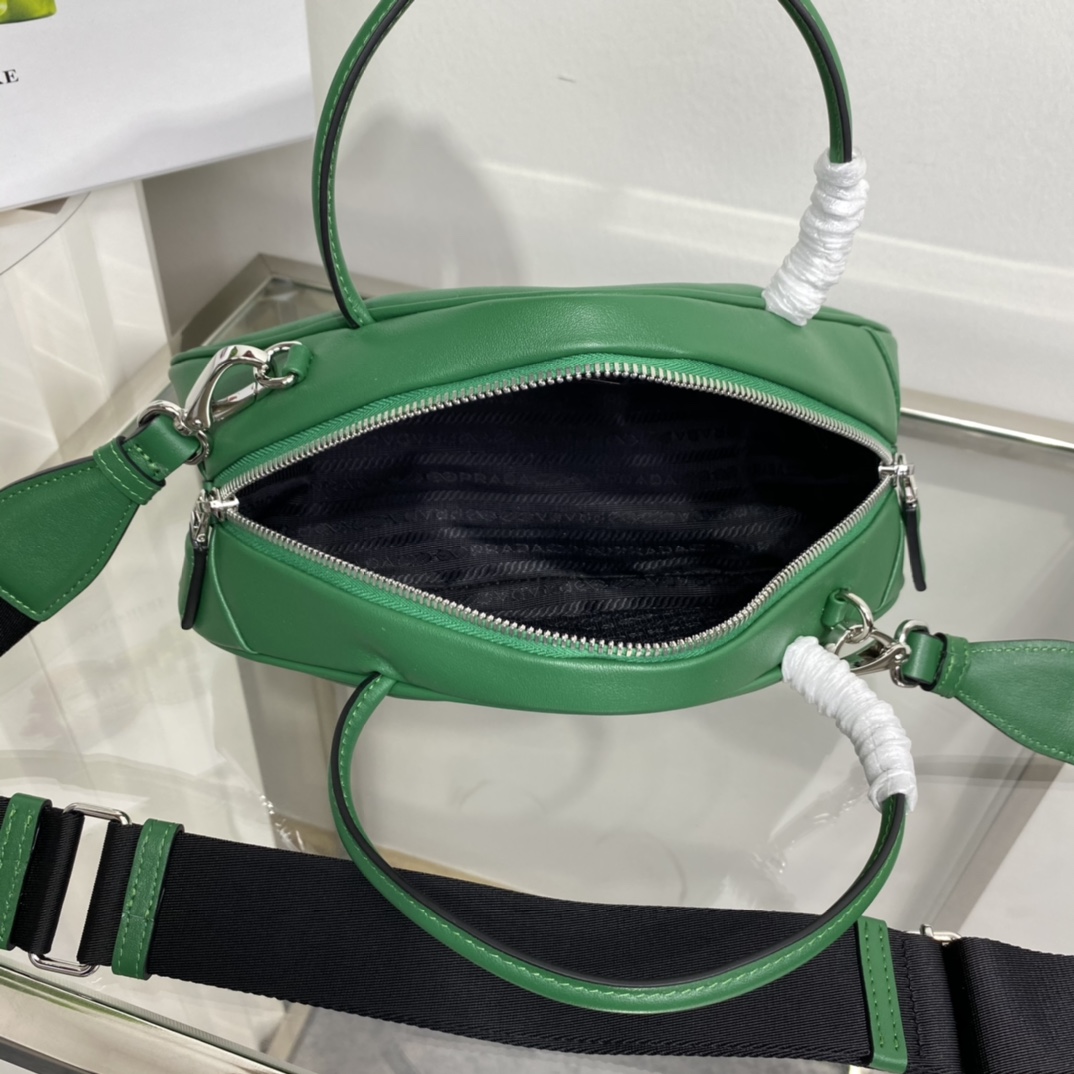 Prada Triangle Leather Shoulder Bag Tote Mango Green 1BB082